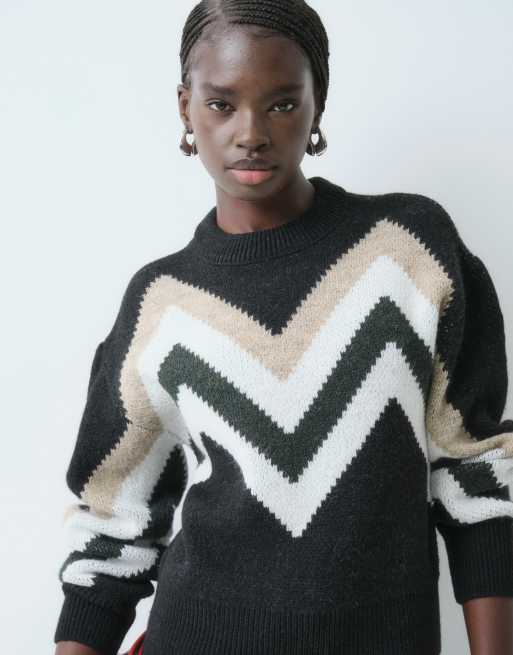 ASOS DESIGN maglione lavorato a maglia con stampa chevron a righe multicolore, 1 di 5