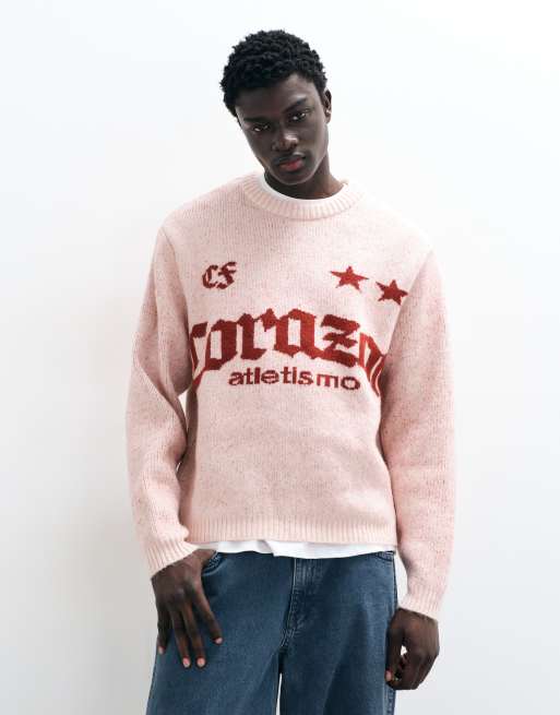 ASOS DESIGN maglione lavorato a maglia oversize con grafica rosa, 2 di 5