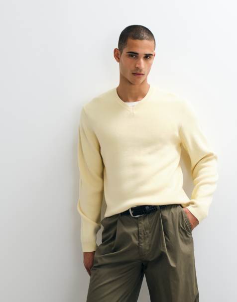 ASOS DESIGN maglione lavorato a maglia oversize con scollo a V giallo - view 1