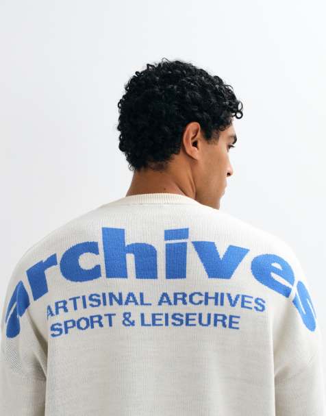 ASOS DESIGN maglione lavorato a maglia oversize con stampa archivio sul retro in ecru - view 1