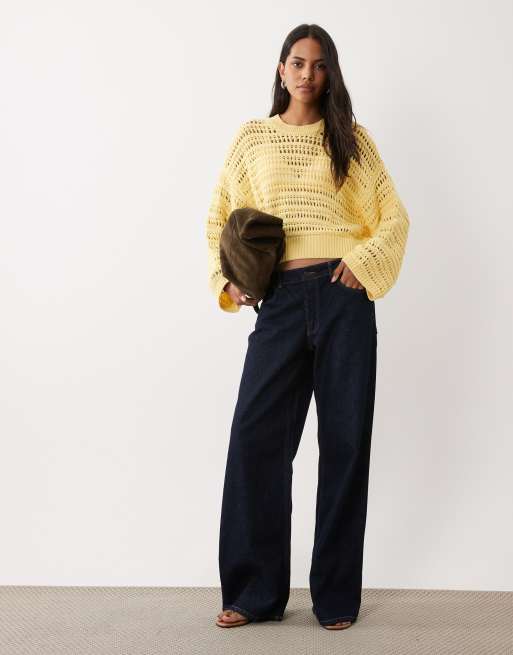 ASOS DESIGN maglione lavorato a maglia traforato color limone, 2 di 4