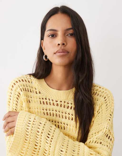 ASOS DESIGN maglione lavorato a maglia traforato color limone, 3 di 4