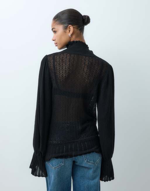 ASOS DESIGN maglione lavorato a maglia traforato semitrasparente nero, 5 di 5