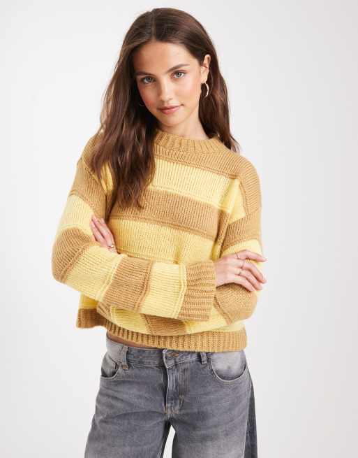 ASOS DESIGN - Maglione lavorato a righe color giallo e beige