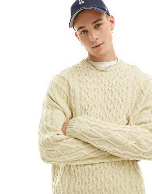 ASOS DESIGN - Maglione lavorato a trecce color crema oversize extra largo