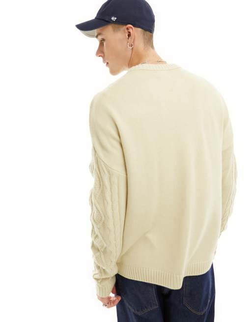 ASOS DESIGN - Maglione lavorato a trecce color crema oversize extra largo, 3 di 4