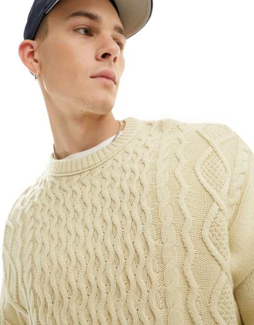 ASOS DESIGN - Maglione lavorato a trecce color crema oversize extra largo, 4 di 4