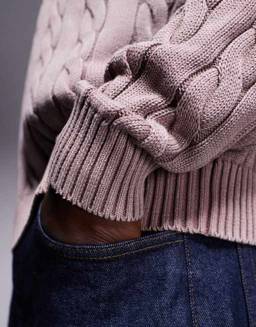 ASOS DESIGN - Maglione lavorato a trecce oversize rosa slavato, 5 di 5