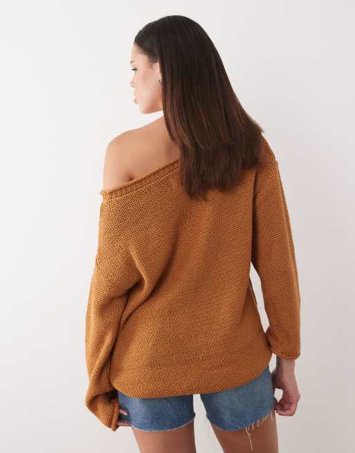 ASOS DESIGN - Maglione lavorato asimmetrico color toffee, 4 di 4