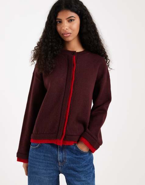 ASOS DESIGN - Maglione lavorato bordeaux con bordi a contrasto - view 1