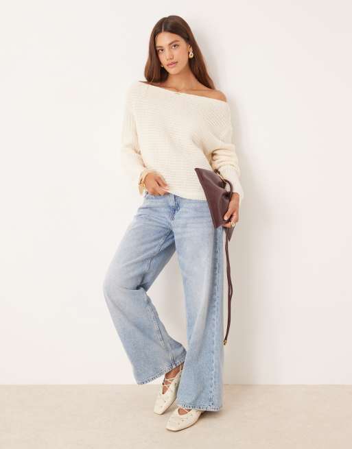 ASOS DESIGN - Maglione lavorato color crema extra largo con spalla scoperta, 2 di 4