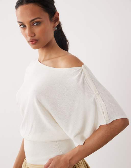 ASOS DESIGN - Maglione lavorato con bottoni multiposizione écru, 3 di 4