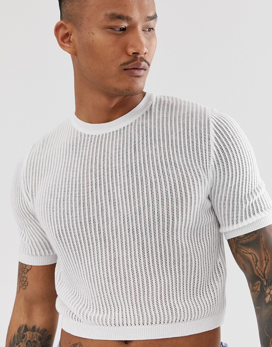 ASOS DESIGN - maglione lavorato corto a rete trasparente bianco