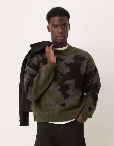ASOS DESIGN - Maglione lavorato girocollo dal taglio comodo squadrato nero con motivo fantasia - view 1