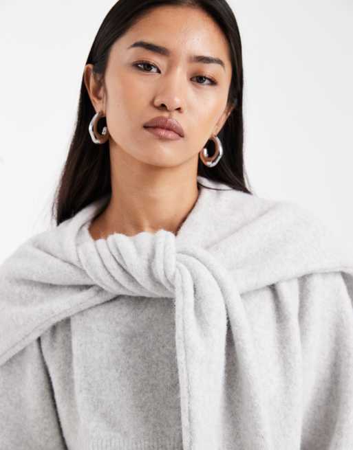 ASOS DESIGN - Maglione lavorato grigio in misto lana con sciarpa, 2 di 4