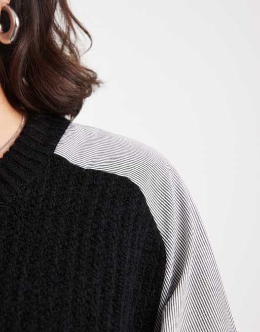 ASOS DESIGN - Maglione lavorato nero in maglia mista, 3 di 4