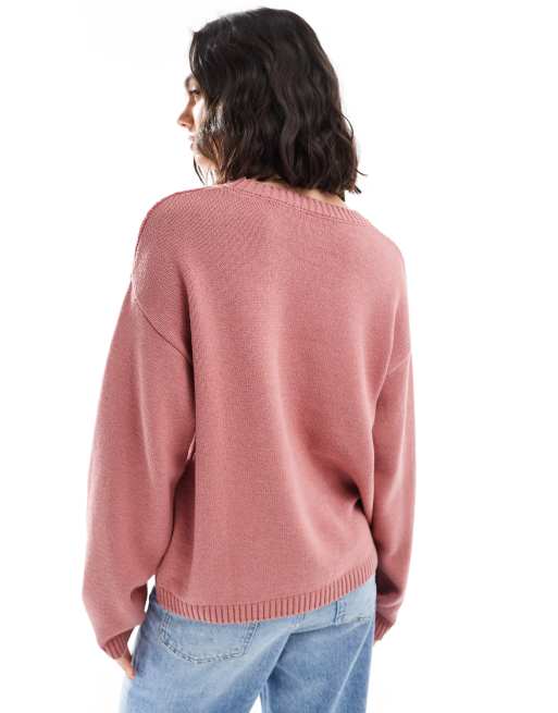 ASOS DESIGN - Maglione lavorato rosa polvere testurizzato, 3 di 4