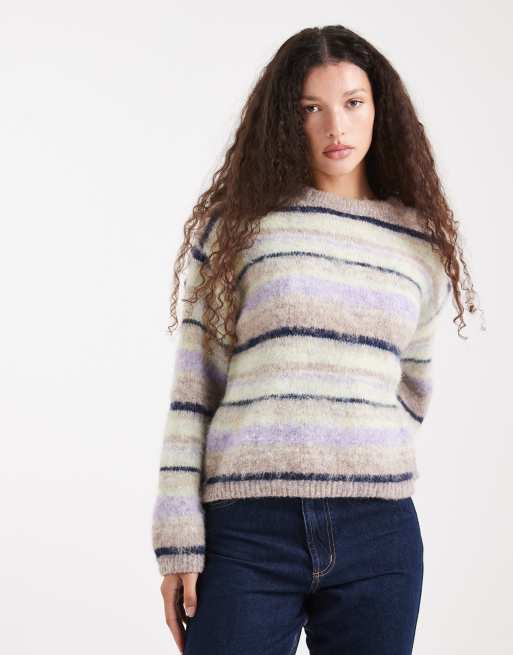 ASOS DESIGN - Maglione lilla a righe multicolore spazzolate