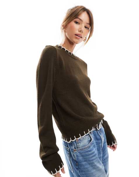 ASOS DESIGN - Maglione marrone cioccolato con impunture - view 1