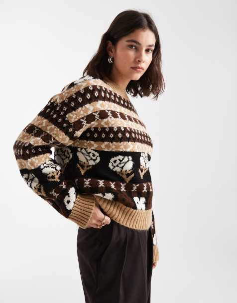 ASOS DESIGN - Maglione marrone e color latticello con motivo Fair Isle - view 1