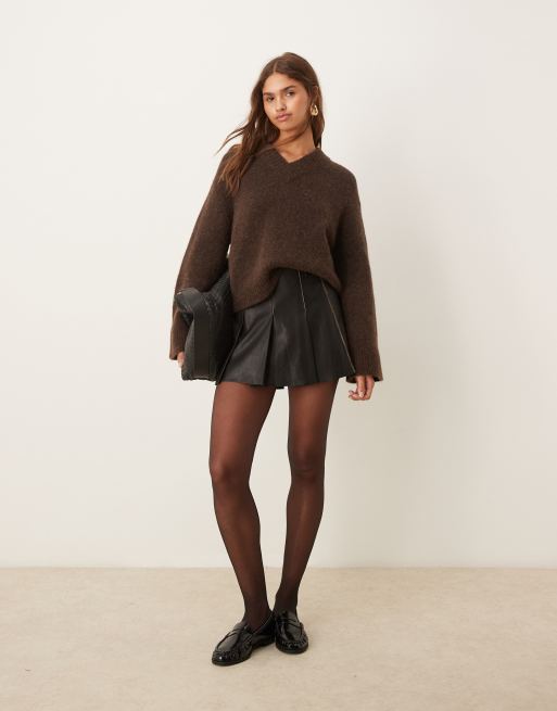 ASOS DESIGN - Maglione marrone in misto lana di alpaca con scollo a V, 2 di 4