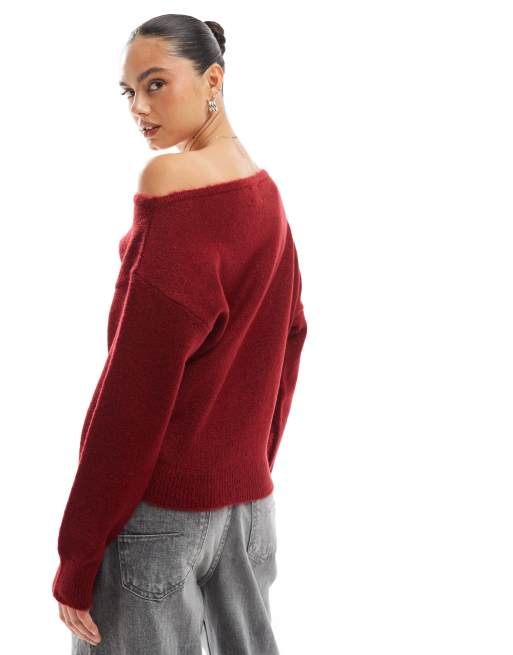 ASOS DESIGN Maglione monospalla extra largo bordeaux ASOS