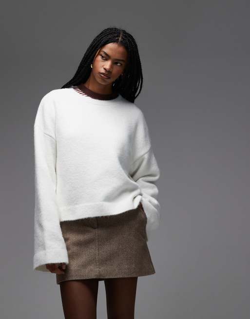 ASOS DESIGN - Maglione morbidissimo in misto lana color écru con maniche ampie