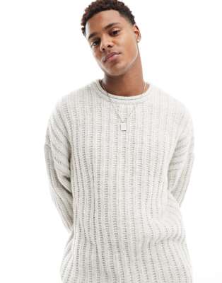 ASOS DESIGN - Maglione morbido a coste in maglia traforata color avena
