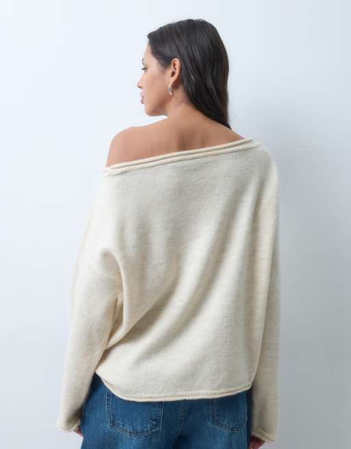ASOS DESIGN maglione morbido con spalle scoperte color crema, 4 di 9