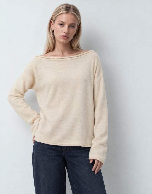 ASOS DESIGN maglione morbido con spalle scoperte color crema, 8 di 9