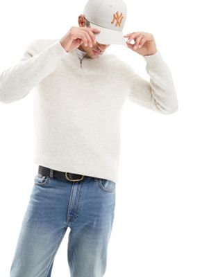 ASOS DESIGN knitted half zip plush jumper in cream - ASOS Price Checker