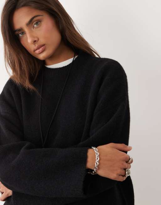 ASOS DESIGN maglione morbido relaxed con lana nero, 3 di 4