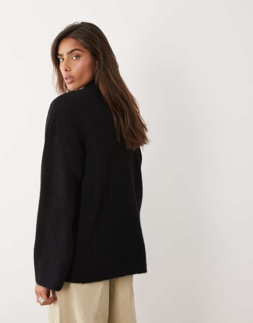 ASOS DESIGN maglione morbido relaxed con lana nero, 4 di 4