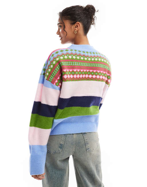 ASOS DESIGN Maglione natalizio a righe multicolore con scritta ASOS
