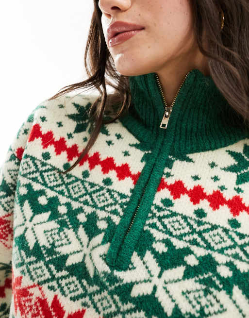 ASOS DESIGN - Maglione natalizio con collo con zip e motivo Fair Isle, 2 di 4