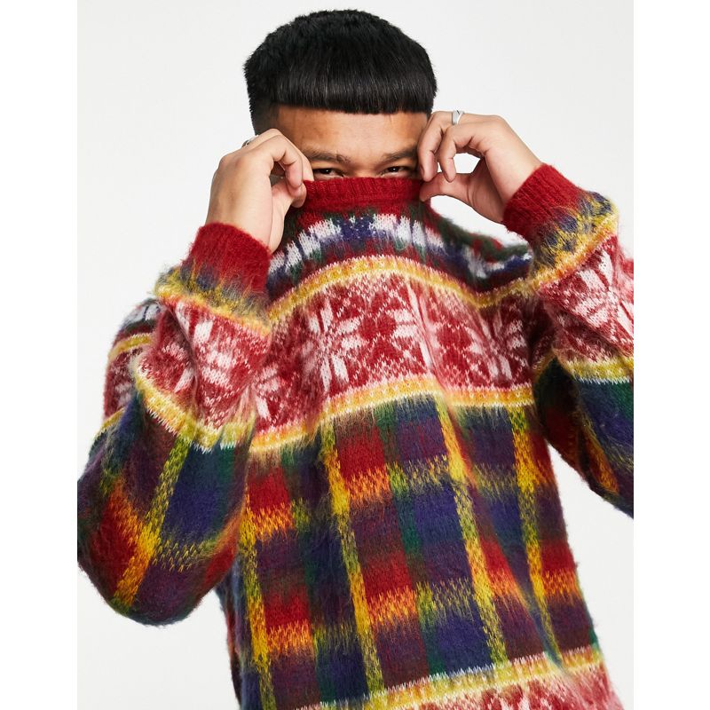 Maglie e cardigan Uomo DESIGN - Maglione natalizio in maglia soffice rosso a quadri scozzesi