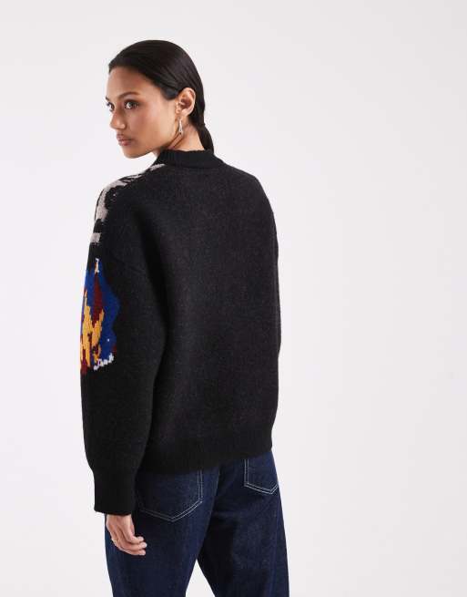 ASOS DESIGN - Maglione nero con motivo di leopardo delle nevi, 3 di 4