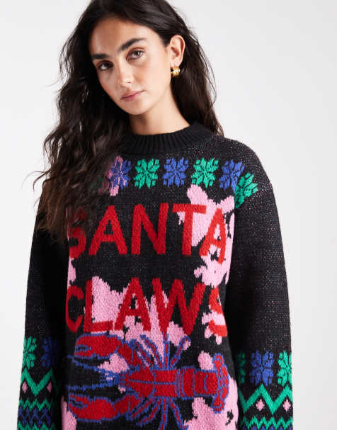 ASOS DESIGN - Maglione nero con stampa Santa Claws - view 1