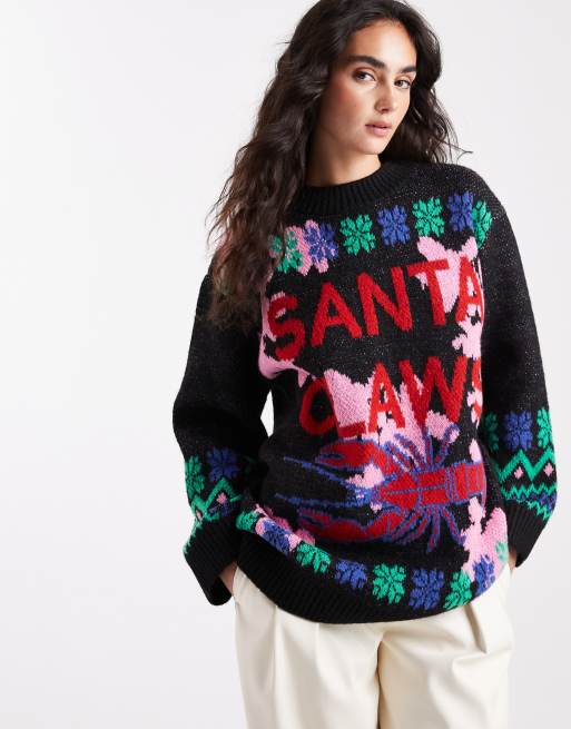 ASOS DESIGN - Maglione nero con stampa Santa Claws, 4 di 4