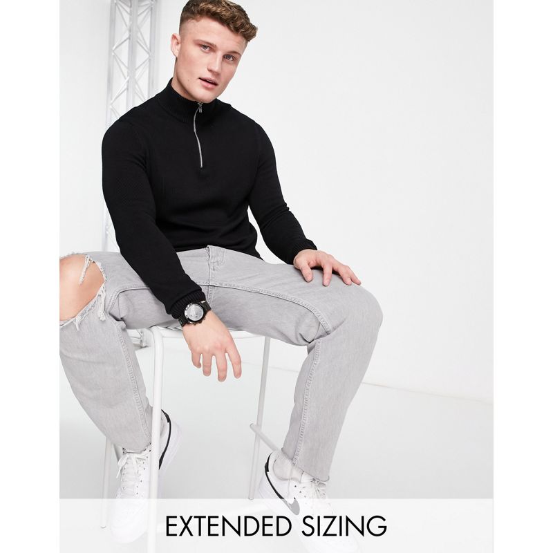 Uomo Maglie e cardigan DESIGN - Maglione nero di media pesantezza in cotone con zip corta