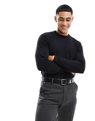 Maglione Uomo In Puro Cotone A Maglia Fine, Manica Lunga, Girocollo, Colore Nero, Taglia XXL
