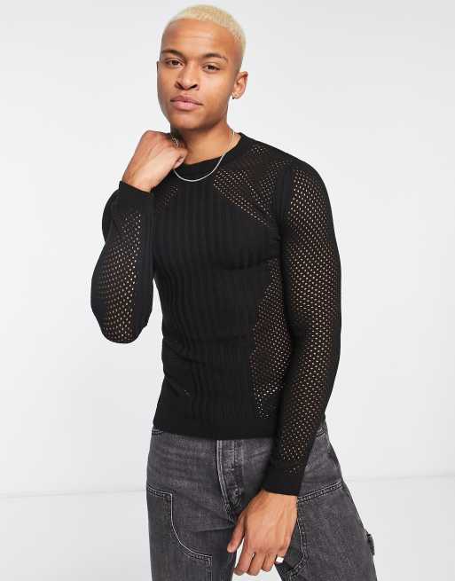 ASOS DESIGN - Maglione nero in rete vestibilità standard