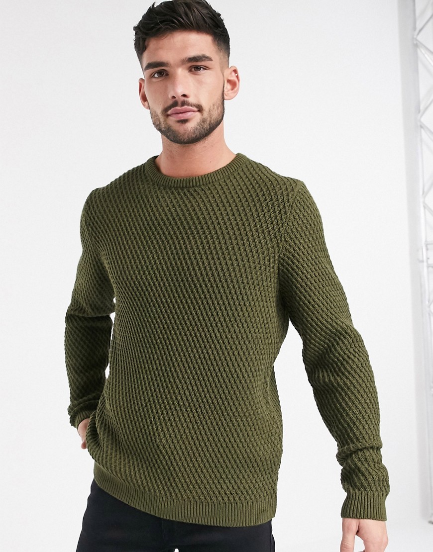 ASOS DESIGN - maglione operato kaki-verde