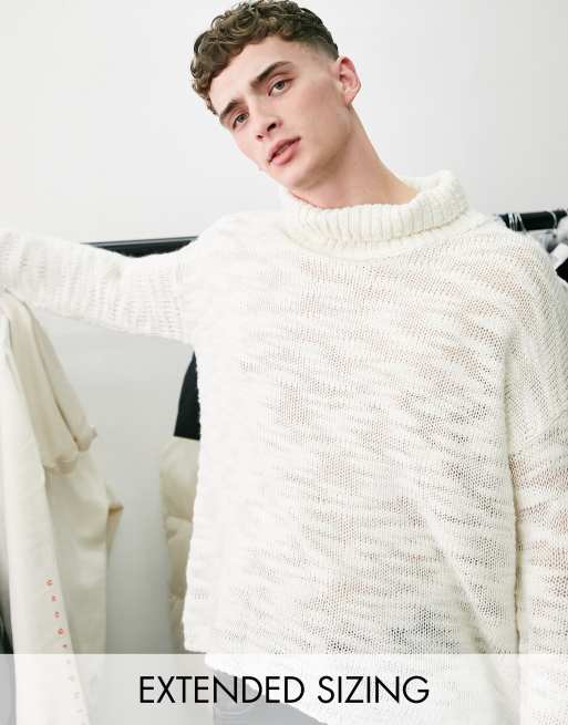 ASOS DESIGN - Maglione oversize a collo alto lavorato e testurizzato, color crema