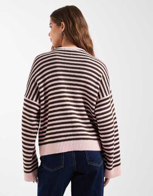 ASOS DESIGN - Maglione oversize a righe cioccolato e rosa, 4 di 4