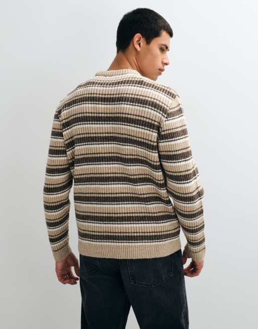ASOS DESIGN maglione oversize a righe marrone, 4 di 5
