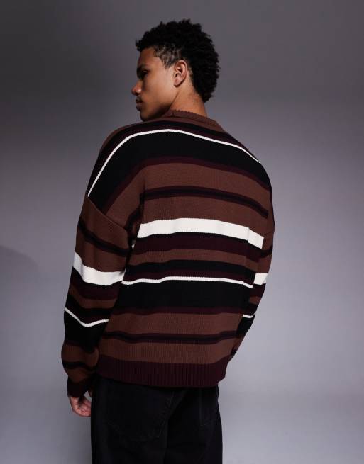ASOS DESIGN - Maglione oversize a righe multicolore con grafica sul petto, 3 di 5