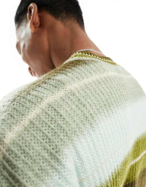 ASOS DESIGN - Maglione oversize a righe sfumate blu e verde, 3 di 7