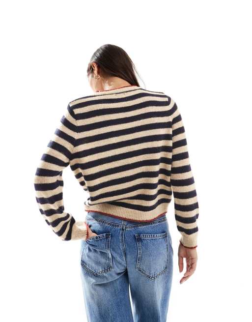 ASOS DESIGN - Maglione oversize blu a righe con granchio, 4 di 4