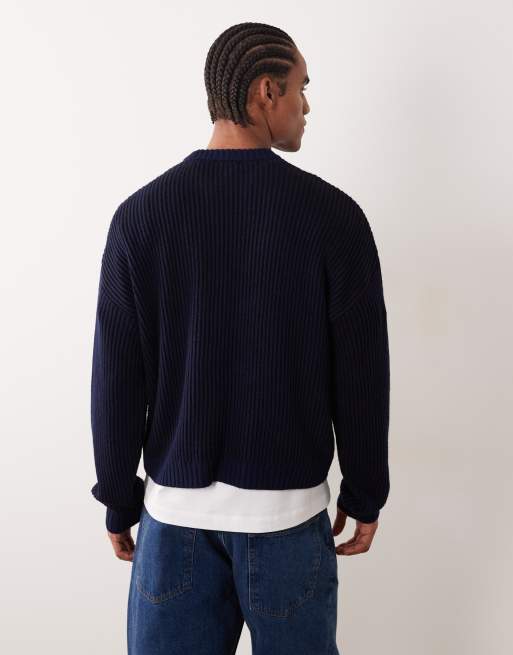 ASOS DESIGN - Maglione oversize blu navy a coste, 5 di 5